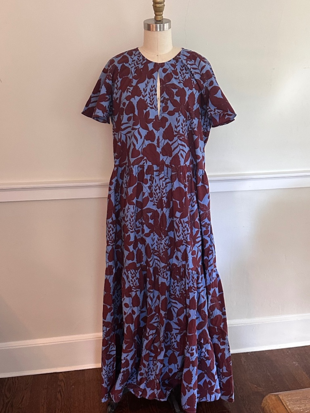 Oliphant Floral Tiered Maxi Dress Blue Burgundy XL Boho